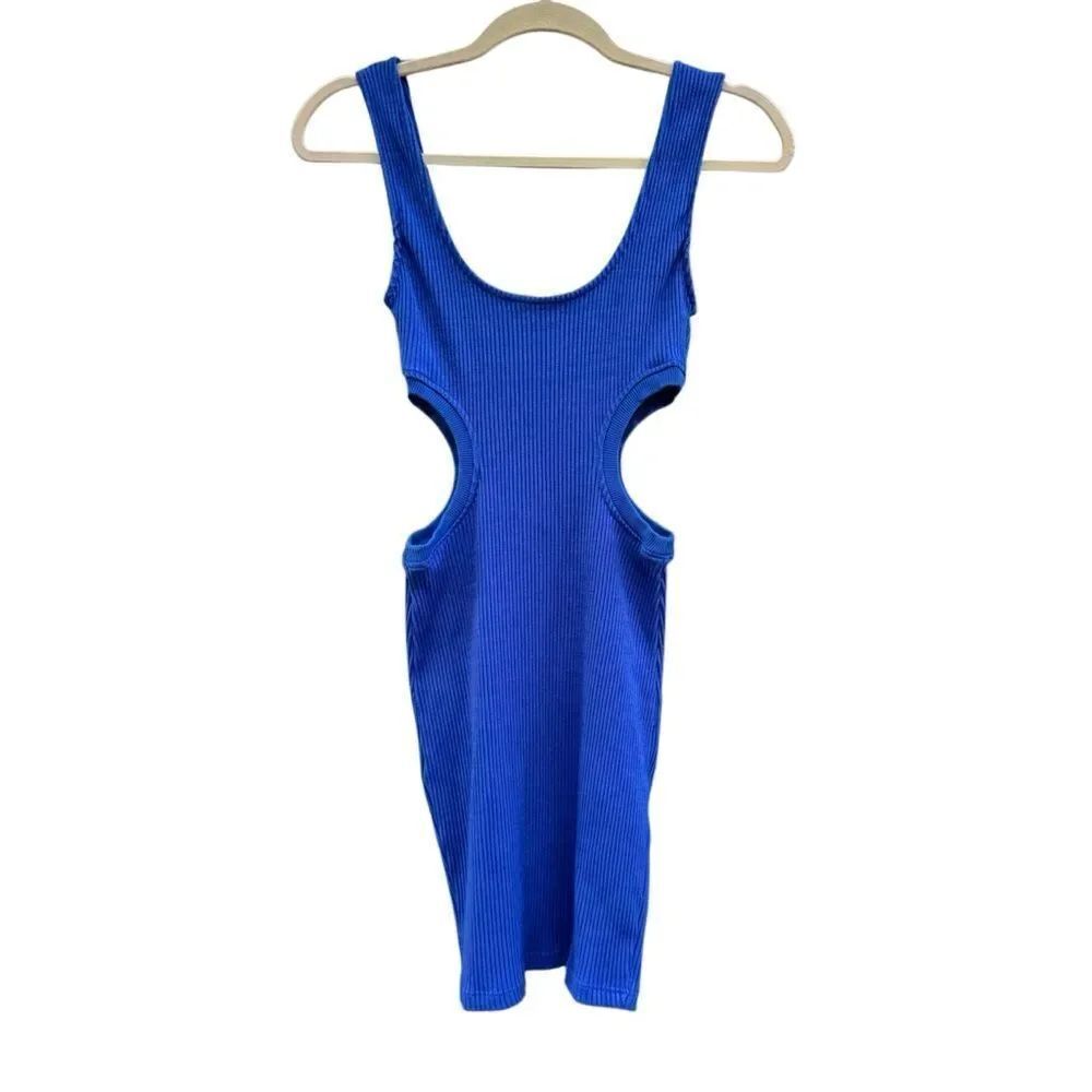 Zara Women's Cut Out Ribbed Scoop Neck Mini Dress in Cobalt Blue Size Medium - Picture 3 of 5